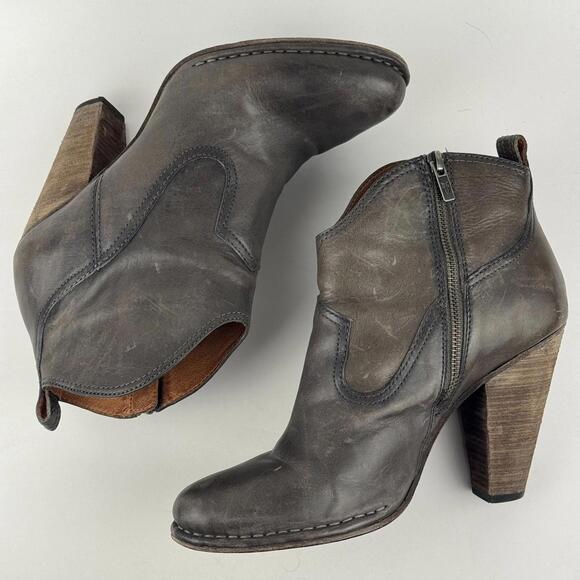 FRYE Madeline Short Moto Boots Womens 11M Smoke Gray Leather Heels Zip EUC - Picture 3 of 9
